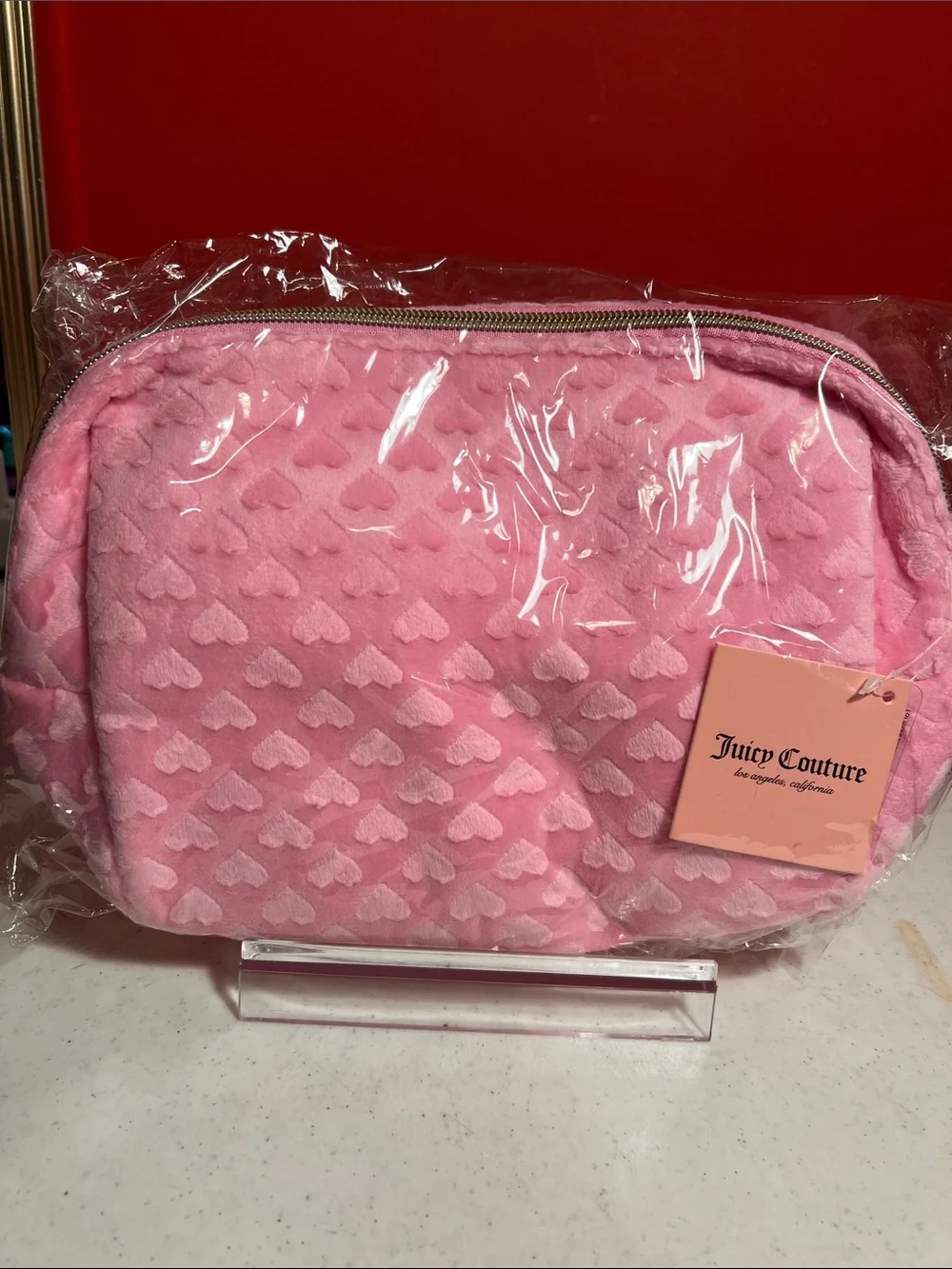 Juicy Couture Pink Quilted Heart Cosmetic Case with Gold Logo